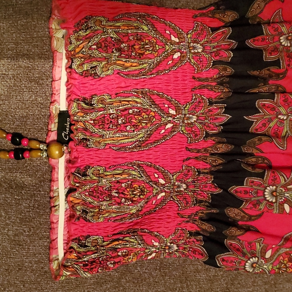 CHESLEY Pink paisley maxi dress with beaded halter neckline size medium